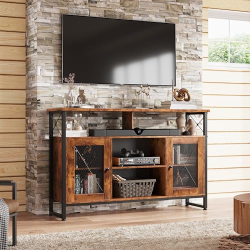 TV Stand 55 inch TV, Tall Entertainment Center with Storage, Farmhouse Industrial TV Console for Bedroom Living Room, Rustic Brown
