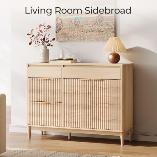 44.6" Fluted Buffet Sideboard Storage Cabinet Coffee Bar Oak, view 5
