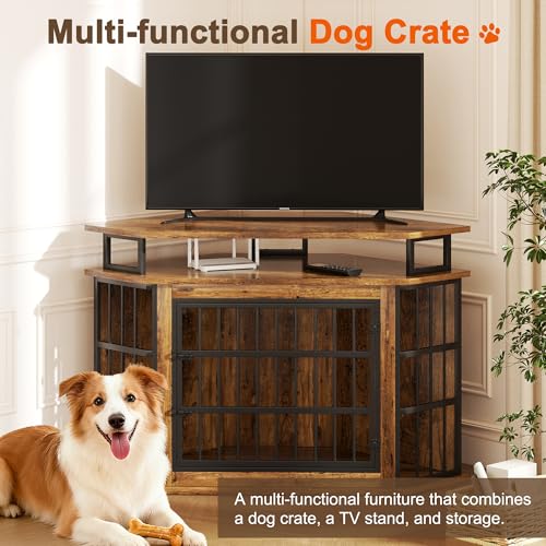 51" Corner Dog Crate Furniture Large Wooden Dog Kennel Indoor Dog House, view 7