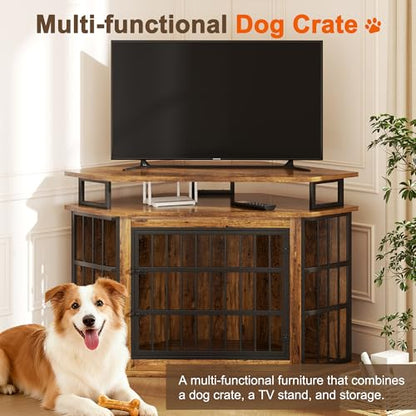 51" Corner Dog Crate Furniture Large Wooden Dog Kennel Indoor Dog House, view 7