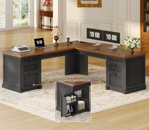 L Shaped Office Desk with 4 Drawers Storage, 67"x67" Executive Desk, view 2