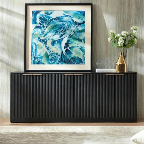 67" Fluted Black Buffet Cabinet with 6 Doors Storage, view 4