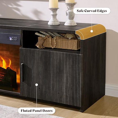 70" Fluted TV Stand with 30" Electric Fireplace, view 7