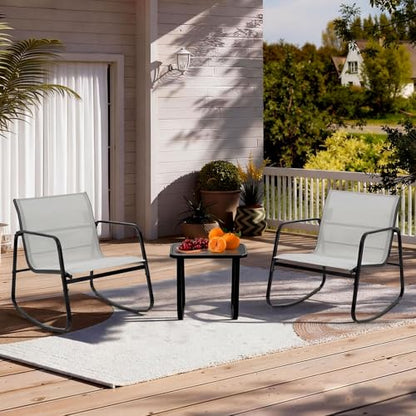 3 Piece Patio Rocking Furniture Set，Outdoor Patio Furniture Conversation Set with Table, Patio Sectional Bistro Sets for Lawn, Garden, Balcony, Poolside (Gray)