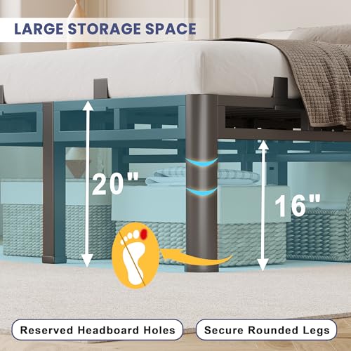 20 Inch King Size Bed Frame,Double Layer Heavy Duty Metal Platform Tall, view 6