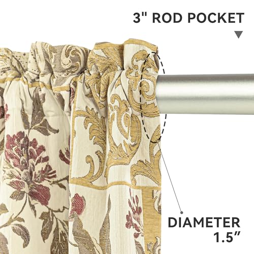 Damask Patchwork Curtains for Bedroom, Beige Yellow Lined Jacquard Curtains 2 Panels with Tiebacks, Window Curtain for Living Room Banquet Halloween Decor, Rod Pocket(52”x 84”, 2 Panels)