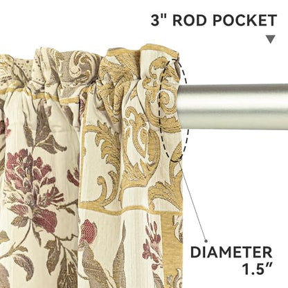 Damask Patchwork Curtains for Bedroom, Beige Yellow Lined Jacquard Curtains 2 Panels with Tiebacks, Window Curtain for Living Room Banquet Halloween Decor, Rod Pocket(52”x 84”, 2 Panels)