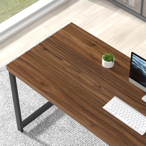 Modern Computer Desk, Wood Home Office Desk, Study Writing Gaming Table Workstation with Storage Shelves for Living Room Bedroom, Rustic Walnut, 53 Inch