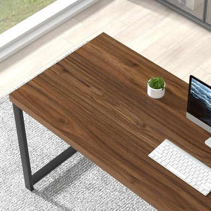 Modern Computer Desk, Wood Home Office Desk, Study Writing Gaming Table Workstation with Storage Shelves for Living Room Bedroom, Rustic Walnut, 53 Inch