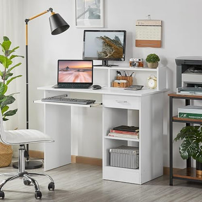 Computer Desk with Keyboard Tray, Drawers, and Shelves, White, view 7