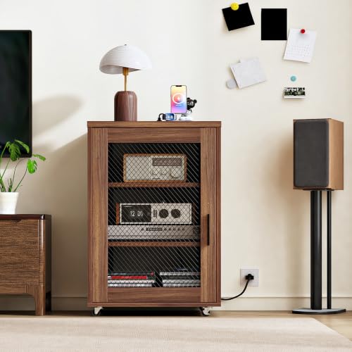 Media Cabinet with Charging Station, Stereo Cabinet with Wheels, view 5