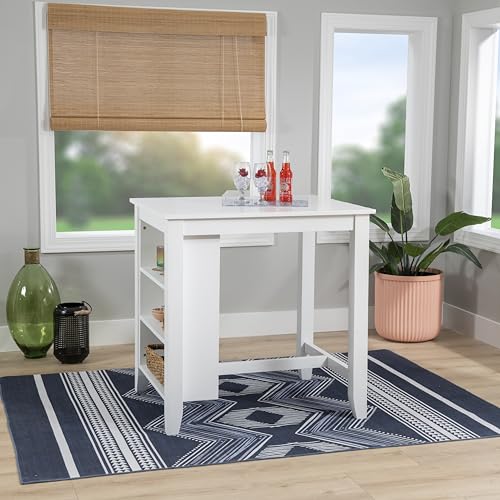 Powell Conolly White Counter Height Space Saving Dining Table with Storage Shelves