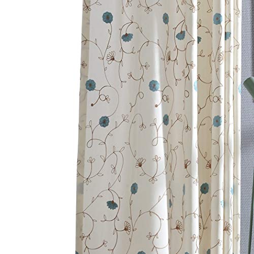 Floral Embroidered Grommet Curtains for Bedroom, 2 Panels, 52 x 63