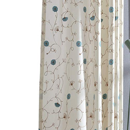 Floral Embroidered Grommet Curtains for Bedroom, 2 Panels, 52 x 63