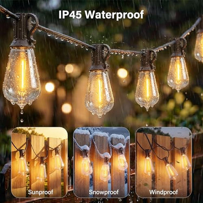 Outdoor String Lights 155FT, Shatterproof Connectable Patio Lights with 60 ST38 Edison LED Bulbs, 2200K Warm White Waterproof String Lights for Outside Backyard, Gazebo, Porch, Balcony, Bistro