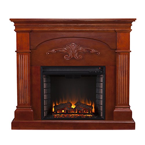 Sicilian Harvest Electric Fireplace - Mahogany - Transitional Design, Brown Glass and Wood - Ideal for Living Room, Bedroom (FE9277)