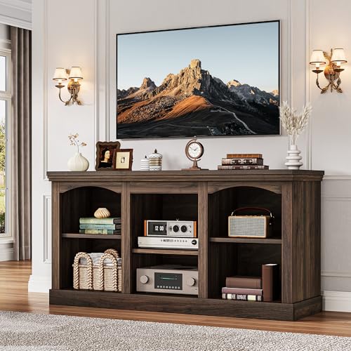 Farmhouse TV Stand with Cord Management for 65" TV, Walnut, view 2