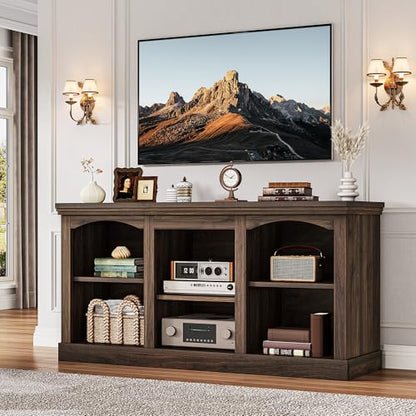 Farmhouse TV Stand with Cord Management for 65" TV, Walnut, view 2