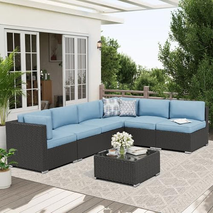 7-Piece Outdoor Patio Furniture Black Rattan Wicker Sectional Sofa Conversation, view 8