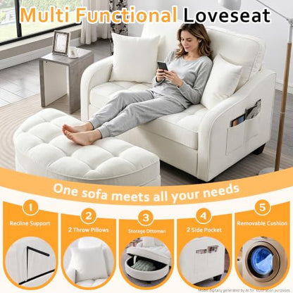 51" Sleeper Sofa Bed, Corduroy Chaise Lounge with Ottoman, White, view 5