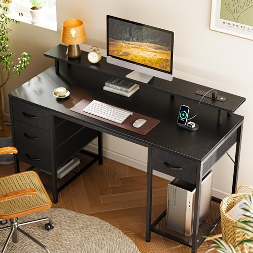 55 inch Computer Desk with Power Outlets & 4 Drawers, view 3