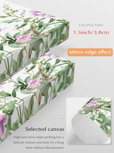 NuYeBiofx Summer Pastoral Flower Leaf Canvas Wall Art Prints,48"x32" Framed Picture Artwork Rustic Purple Pink Floral Plant Printed Canvas Oil Painting for Living Room Bedroom Office,Ready to Hang