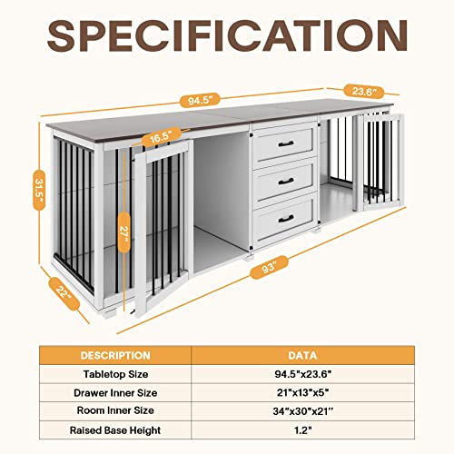 Furniture Style Dog Crate, Farmhouse Wooden Dog Kennel Furniture with 3 Drawer, view 7