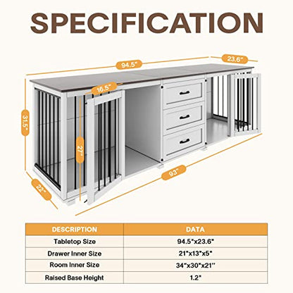 Furniture Style Dog Crate, Farmhouse Wooden Dog Kennel Furniture with 3 Drawer, view 7