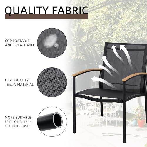 3 Pieces Patio Bistro Sets, Outdoor Textilene Fabric Conversation Bistro Set, Textilene Fabric Front Porch Chairs Small Patio Furniture Set with Table for Lawn,Garden,Balcony (Black)