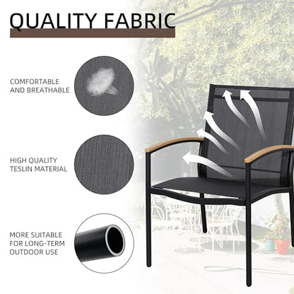 3 Pieces Patio Bistro Sets, Outdoor Textilene Fabric Conversation Bistro Set, Textilene Fabric Front Porch Chairs Small Patio Furniture Set with Table for Lawn,Garden,Balcony (Black)