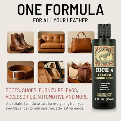 Bick 4 Leather Conditioner and Leather Cleaner 16 oz - Will Not Darken Leather - Safe For All Leather Apparel, Furniture, Jackets, Shoes, Auto Interiors, Bags & All Other Leather Accessories
