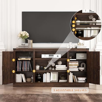 66" Farmhouse TV Stand with Power Outlets for 75 Inch TVs, view 5