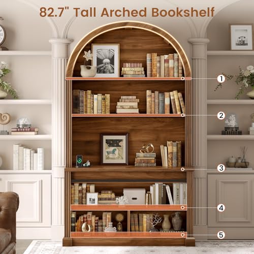 67" L Shaped Desk with Tall Arched Bookshelf & 3 Drawers Storage, view 5