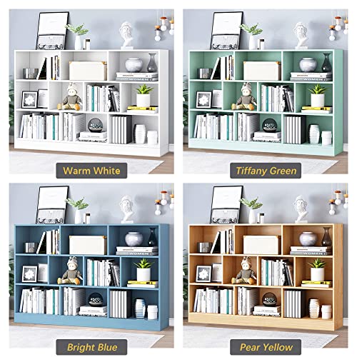 IOTXY Open Shelf Low Bookcase - Wooden 3-Tier Cube Bookshelf, Bright Blue, view 4