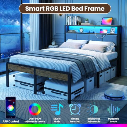 Full Bed Frame with 18-Inch Under-Bed Storage and RGB LED Lights, view 5