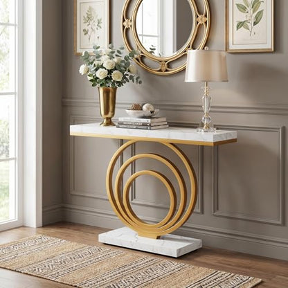 Tribesigns 41-Inch Gold Entryway Table, Modern Console Table Narrow Long, Contemporary Accent Table for Living Room, Hallway, Entrance, Faux Marble Veener Top