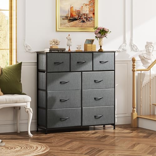Tall Dresser for Bedroom, 9 Drawer Chest of Drawers, Dark Grey, view 5