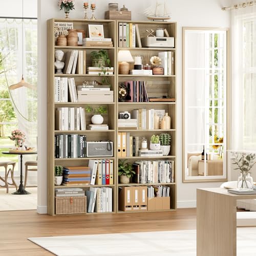 82" Tall Bookshelf, 7-Tier Open Shelves Bookcase, Freestanding Display Storage Shelves, Tall Bookcase Home Decor Furniture for Home Office, Living Room, Bedroom, Light Oak