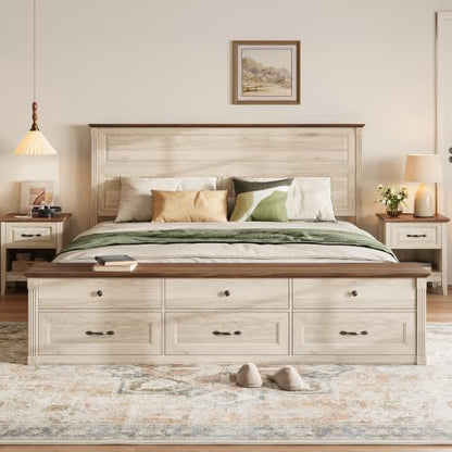 Farmhouse King Bed with Headboard and Storage Bench, Antique White, view 4