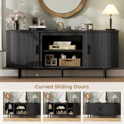 65'' Mid Century Fluted Modern TV Stand-Curved TV Cabinet with Storage, view 5
