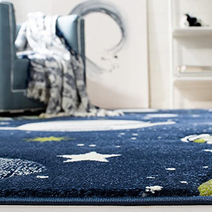 SAFAVIEH Carousel Kids Collection Area Rug - 2'3" x 6' Runner, Navy/Ivory, Geometric Design, Ideal for High Traffic Areas in Living Room, Bedroom, Dining (CRK103N)