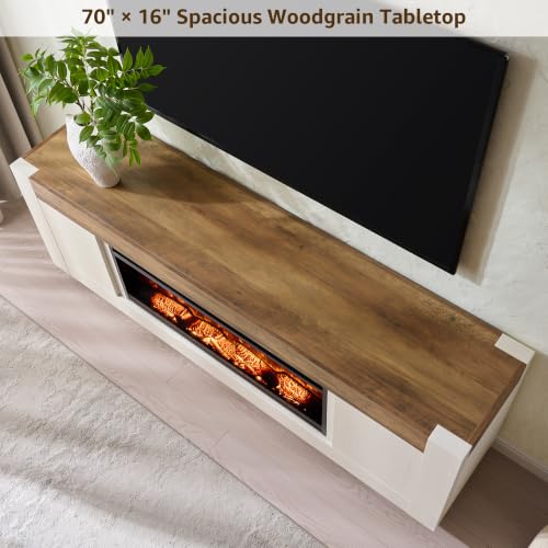 70" Fireplace TV Stand for 80" TV, 36" Electric Fireplace,Antique White, view 5