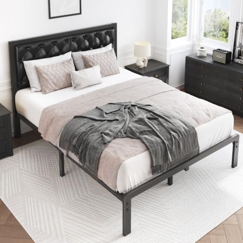 Full Bed Frame with Upholstered Button Tufted Headboard, view 7