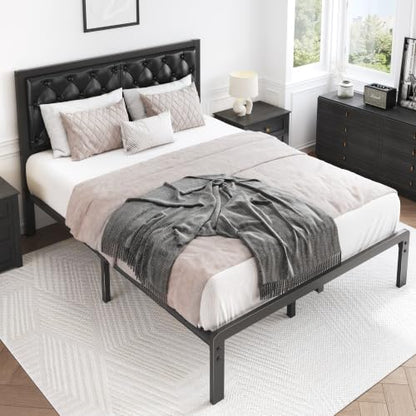 Full Bed Frame with Upholstered Button Tufted Headboard, view 7