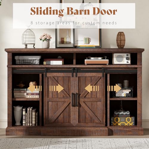 66" W Farmhouse TV Stand, Entertainment Center with Storage, Brown, view 4