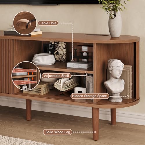 59" TV Stand with Power Outlet, Entertainment Center w/ Wood Leg Walnut, view 6
