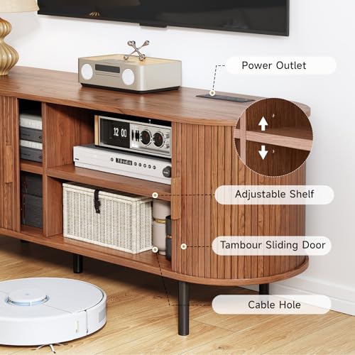 55" Mid Century Modern TV Stand with Sliding Doors for 60" TV, view 4