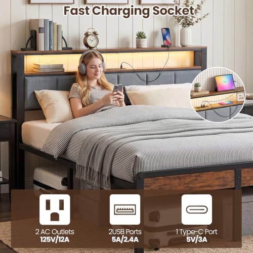 Queen Bed Frame with 18-Inch Under-Bed Storage and RGB LED Lights, view 6