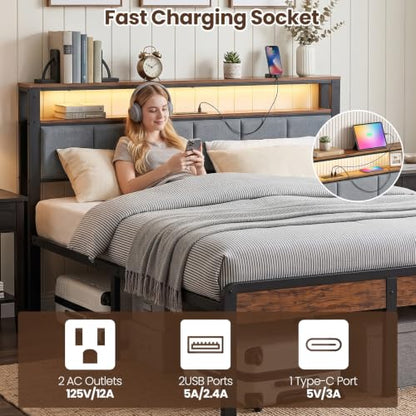 Queen Bed Frame with 18-Inch Under-Bed Storage and RGB LED Lights, view 6