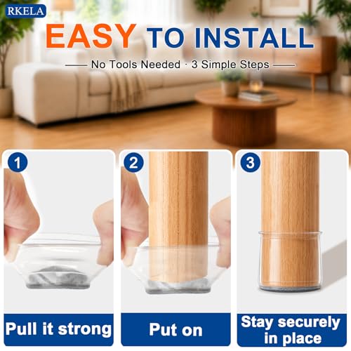 Chair Leg Floor Protectors, 24 Pack Round Furniture Pads for Hardwood Floors, Silicone Chair Leg Caps with Felt Pads, Anti-Scratch Reduce Noise, Fit (1-5/16" to 2")